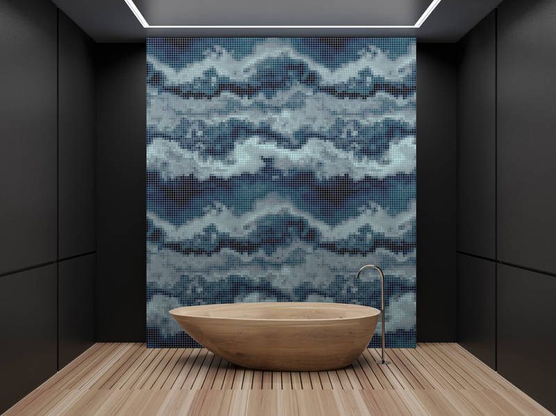             Mosaic 1 - Batik Mosaic as Highlight Wallpaper - Blue, Turquoise | Premium Smooth Non-woven
        