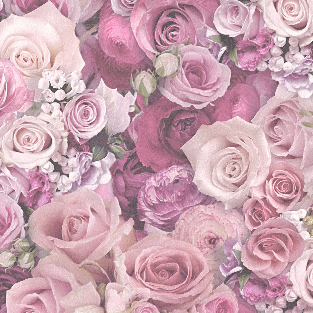             Vliesbehang rozen met 3D motief - roze, violet
        