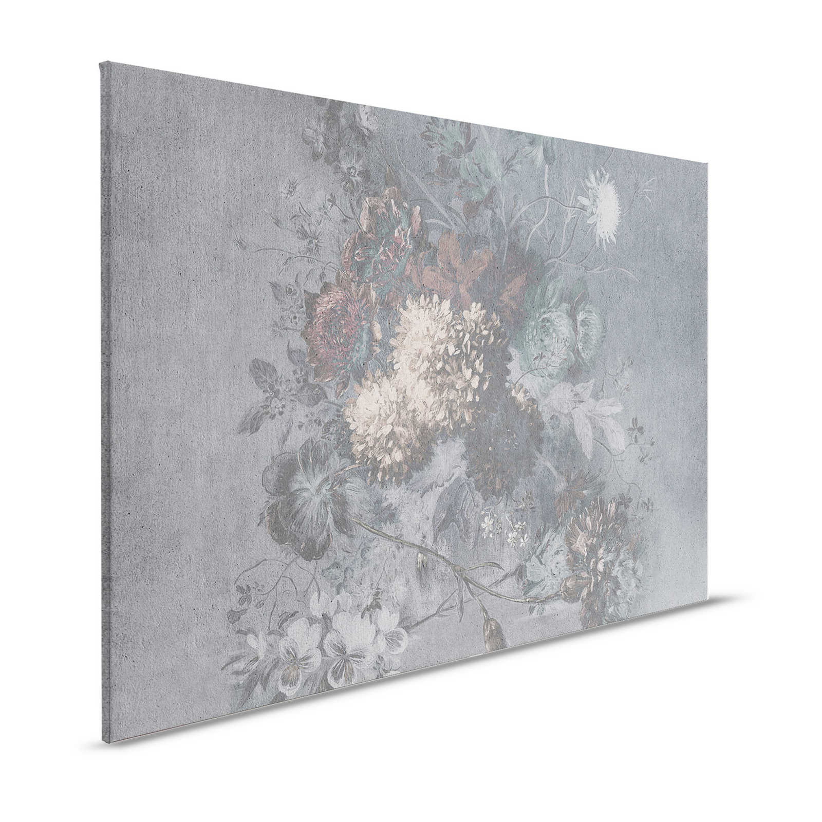 Quadro su tela Bouquet di fiori in stile vintage | bianco, grigio - 1,20 m x 0,80 m
