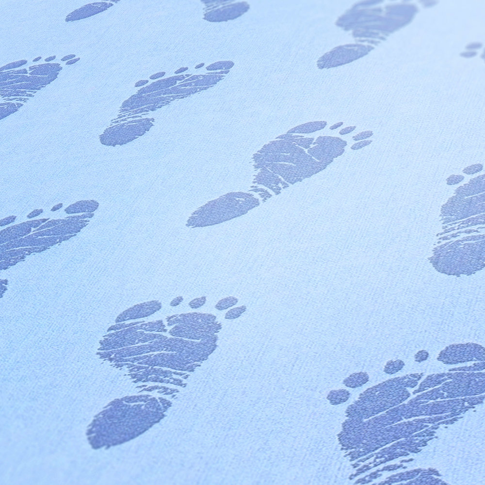             Nursery wallpaper baby feet boys - Blue, Metallic
        