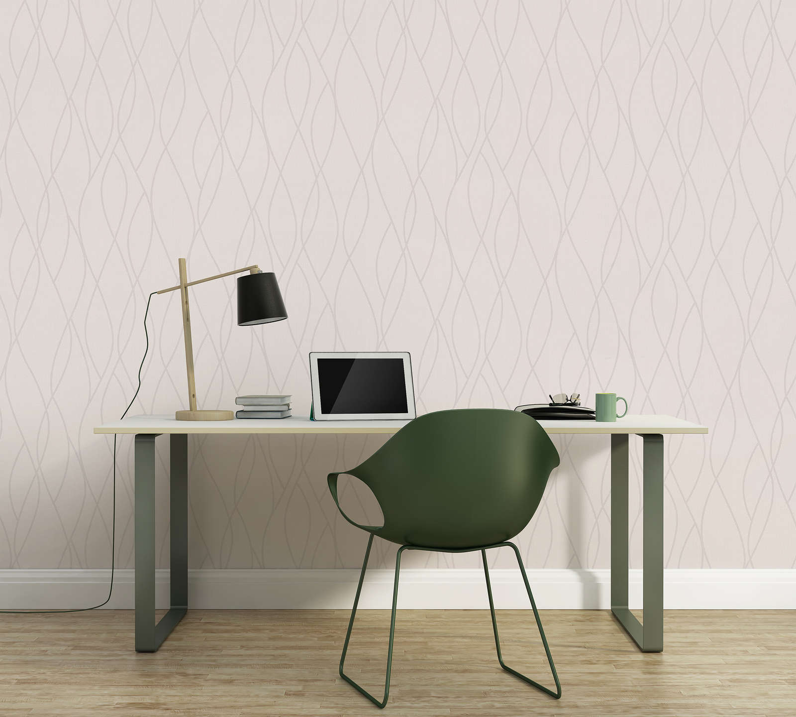             Plain wallpaper with graphic line pattern - white
        