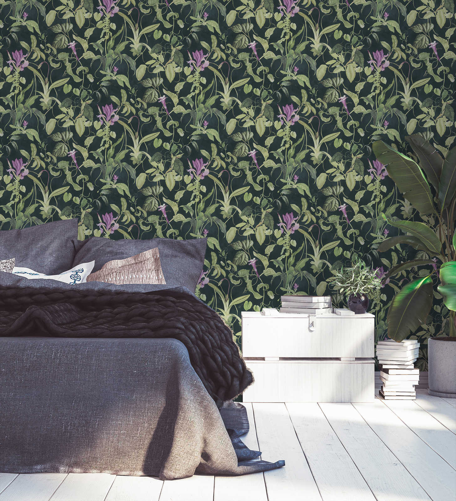             Tropisch bloemenbehang Design by MICHALSKY - Groen, Zwart
        
