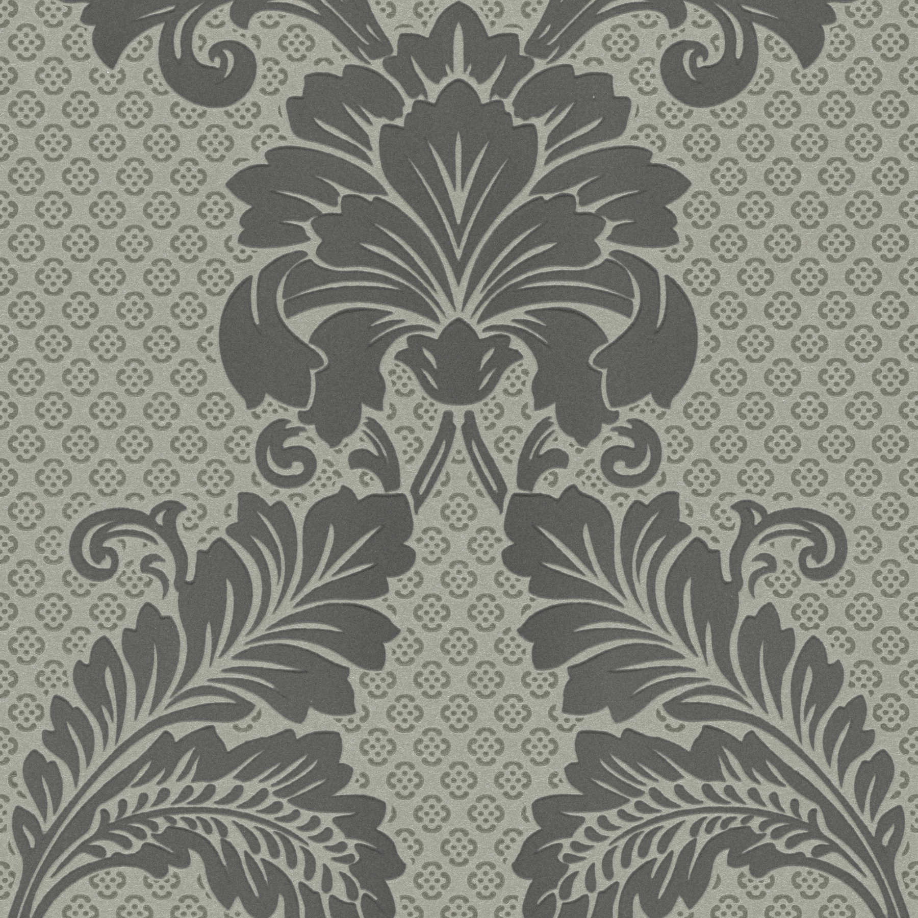 Patterned ornamental wallpaper with large floral motif - grey, bronze
