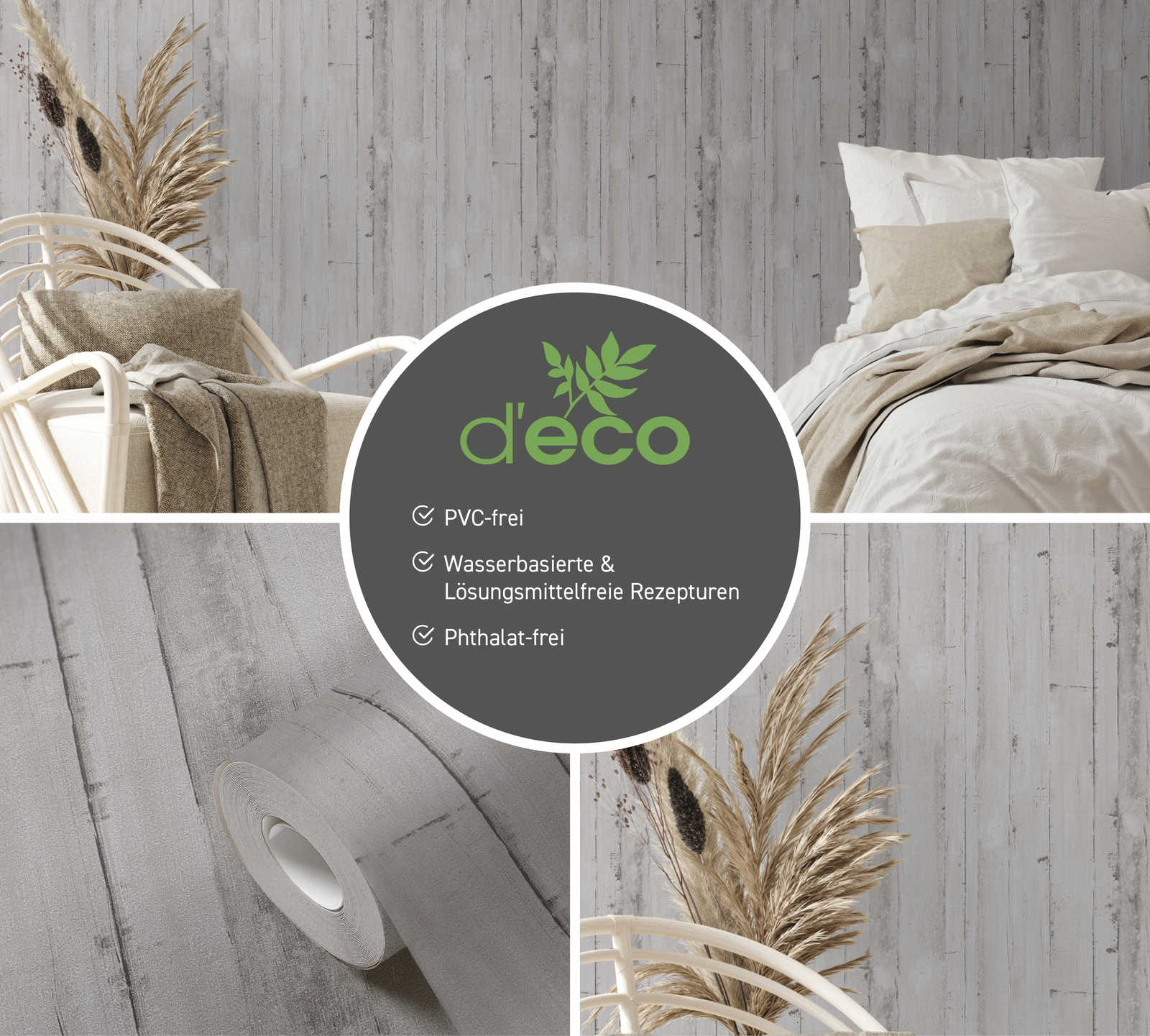             Non-woven wallpaper with wood look PVC-free - grey
        