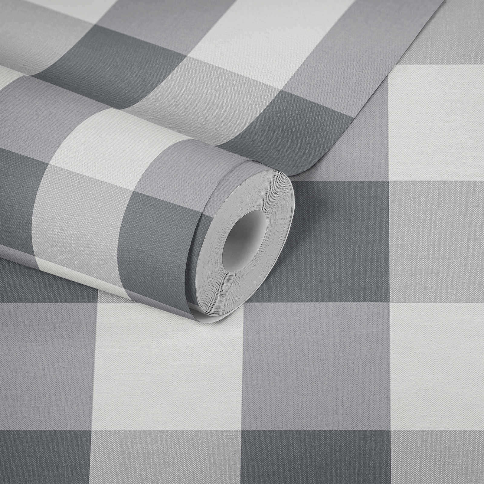             Geruit behang met textiellook in harmonieuze kleuren - wit, grijs
        
