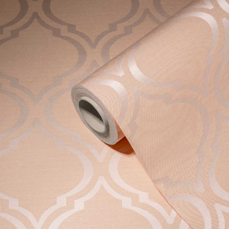            papier peint en papier design rétro avec motif Art déco & effet brillant - rose, orange, blanc
        