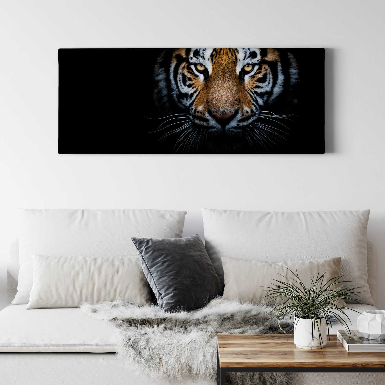             Panorama Canvas Schilderij met tijger in de natuur - 1.00 m x 0.40 m
        