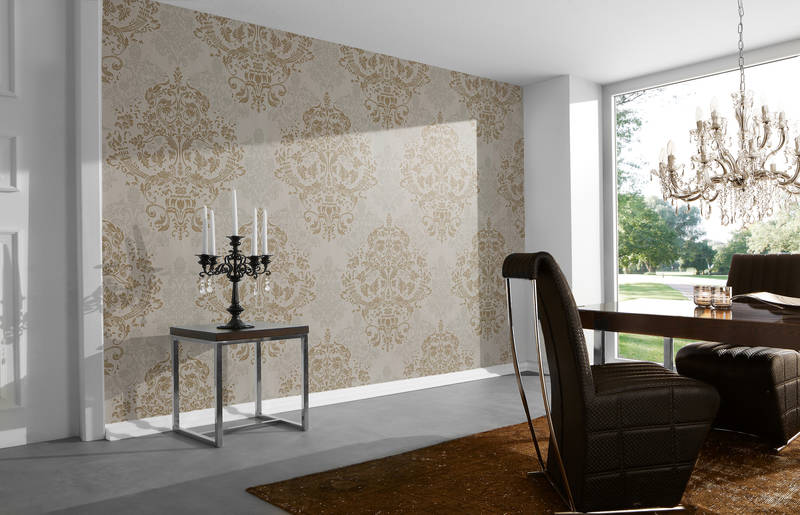             Baroque mural taupe with floral ornament pattern
        