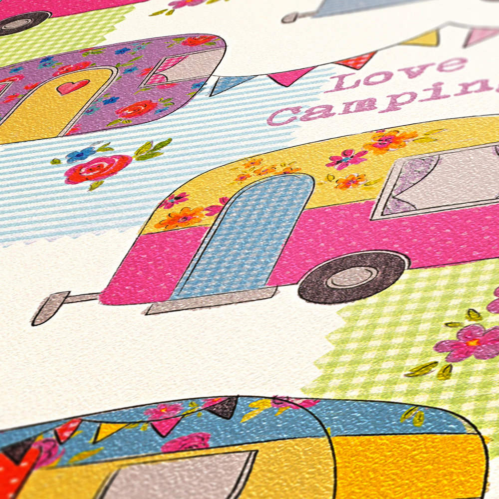             Papier peint chambre d'enfant Voyage & camping, à motifs - multicolore, crème
        