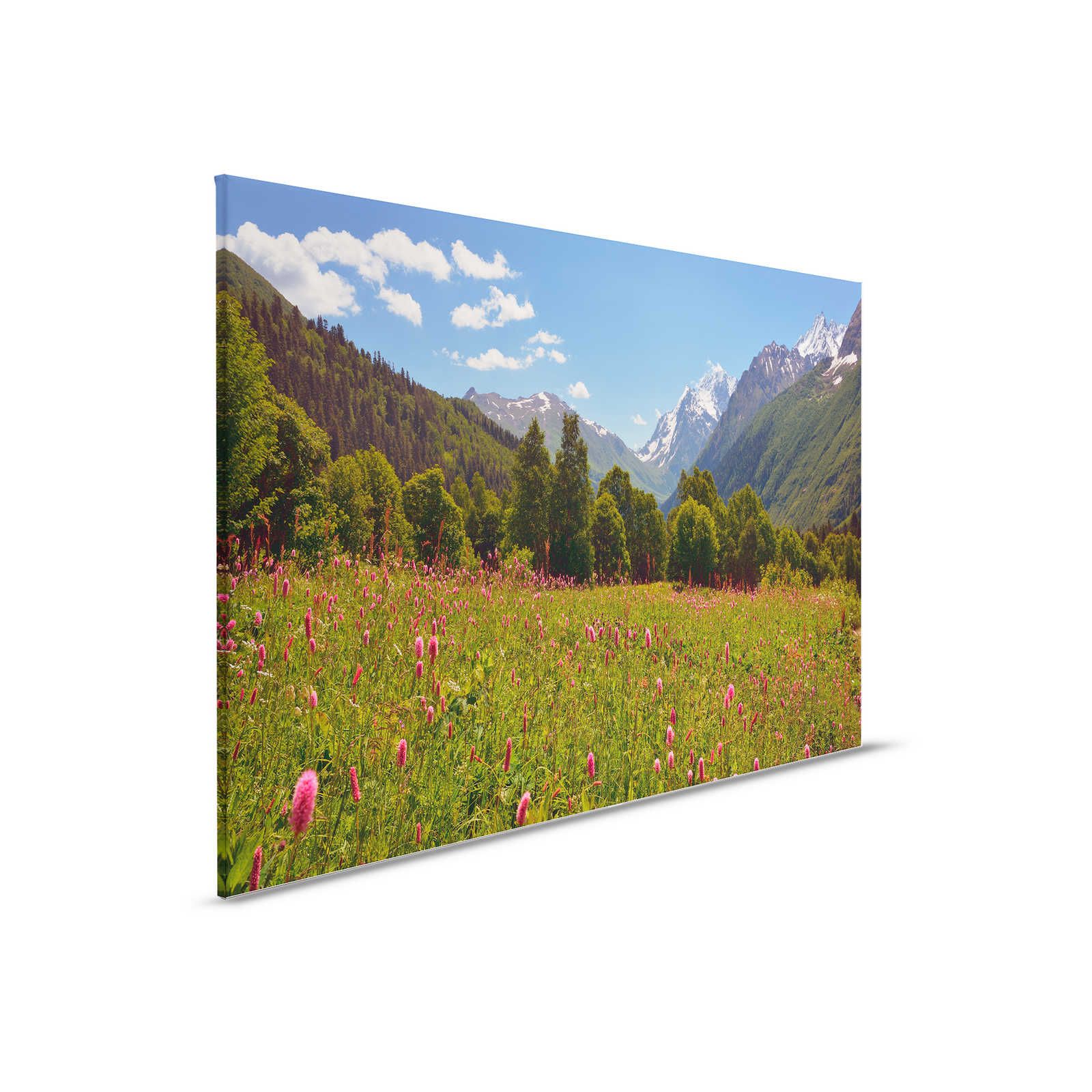 Natuur Canvas schilderij Weide en berglandschap - 0,90 m x 0,60 m
