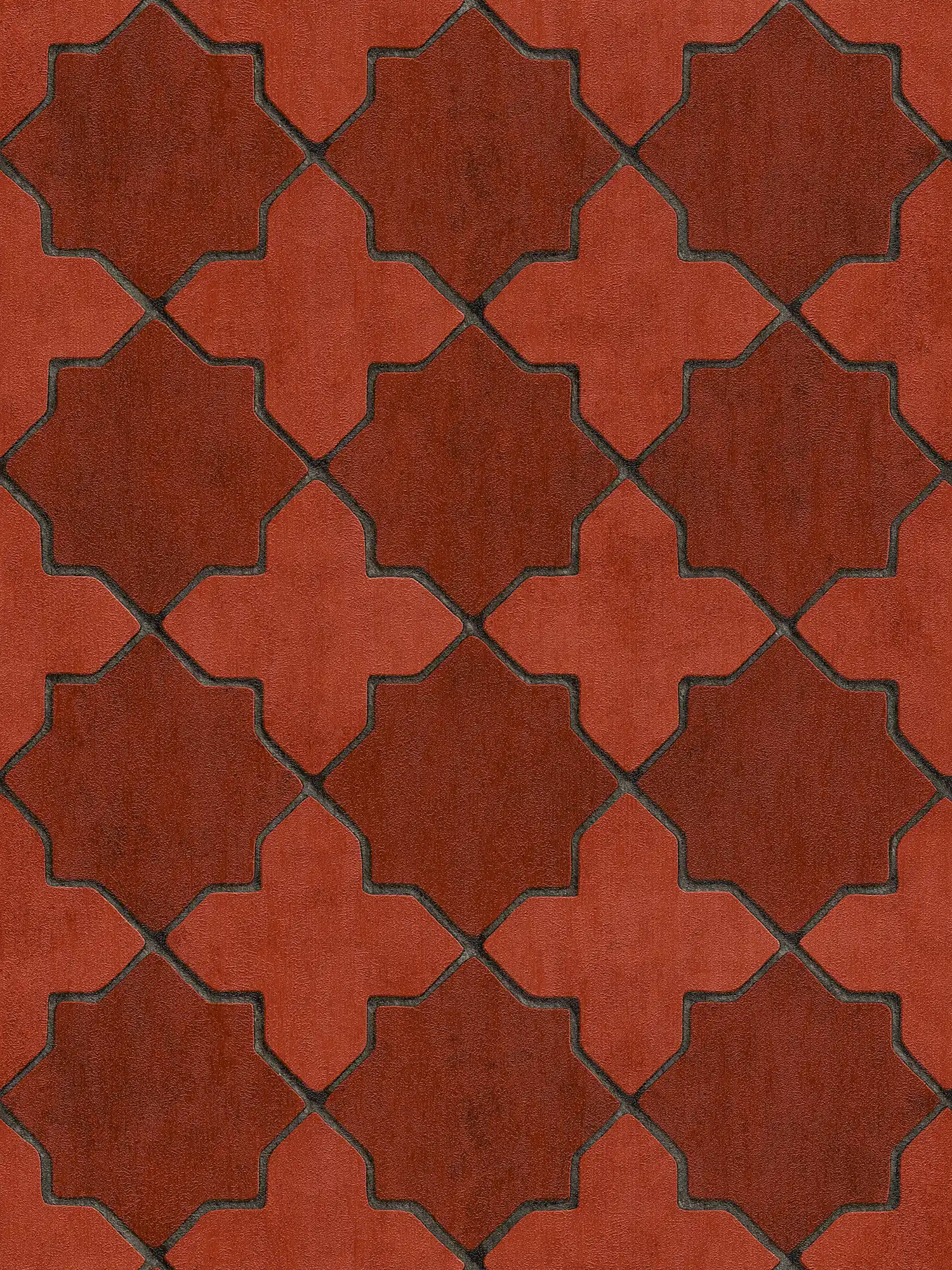 Papel pintado de azulejos oriental - rojo, gris, negro
