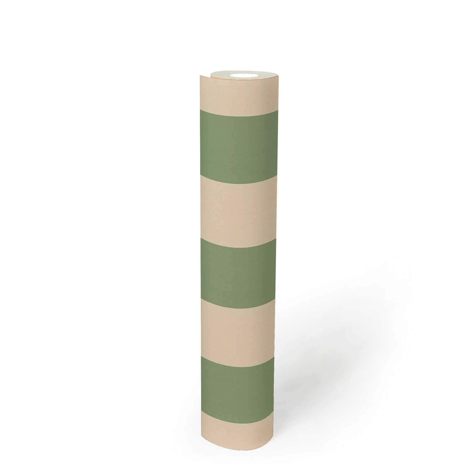             Papier peint intissé à rayures et structure légère - beige, vert
        