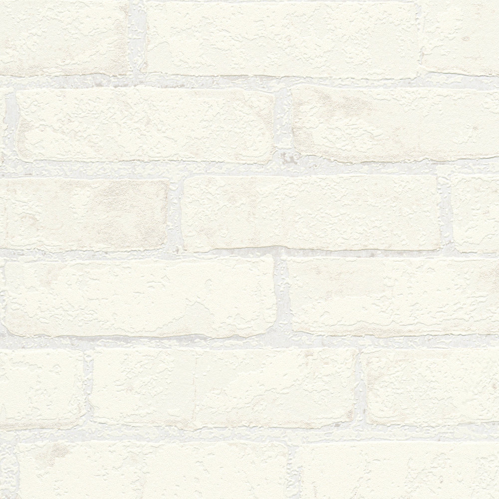             3D stone look wallpaper brick masonry white
        