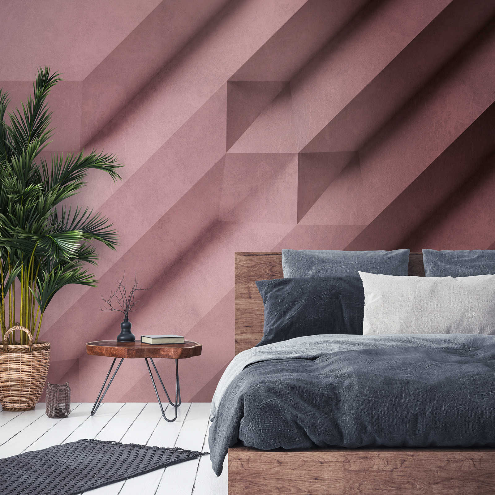 Behang noviteit - 3D motief behang betonlook in rosé
