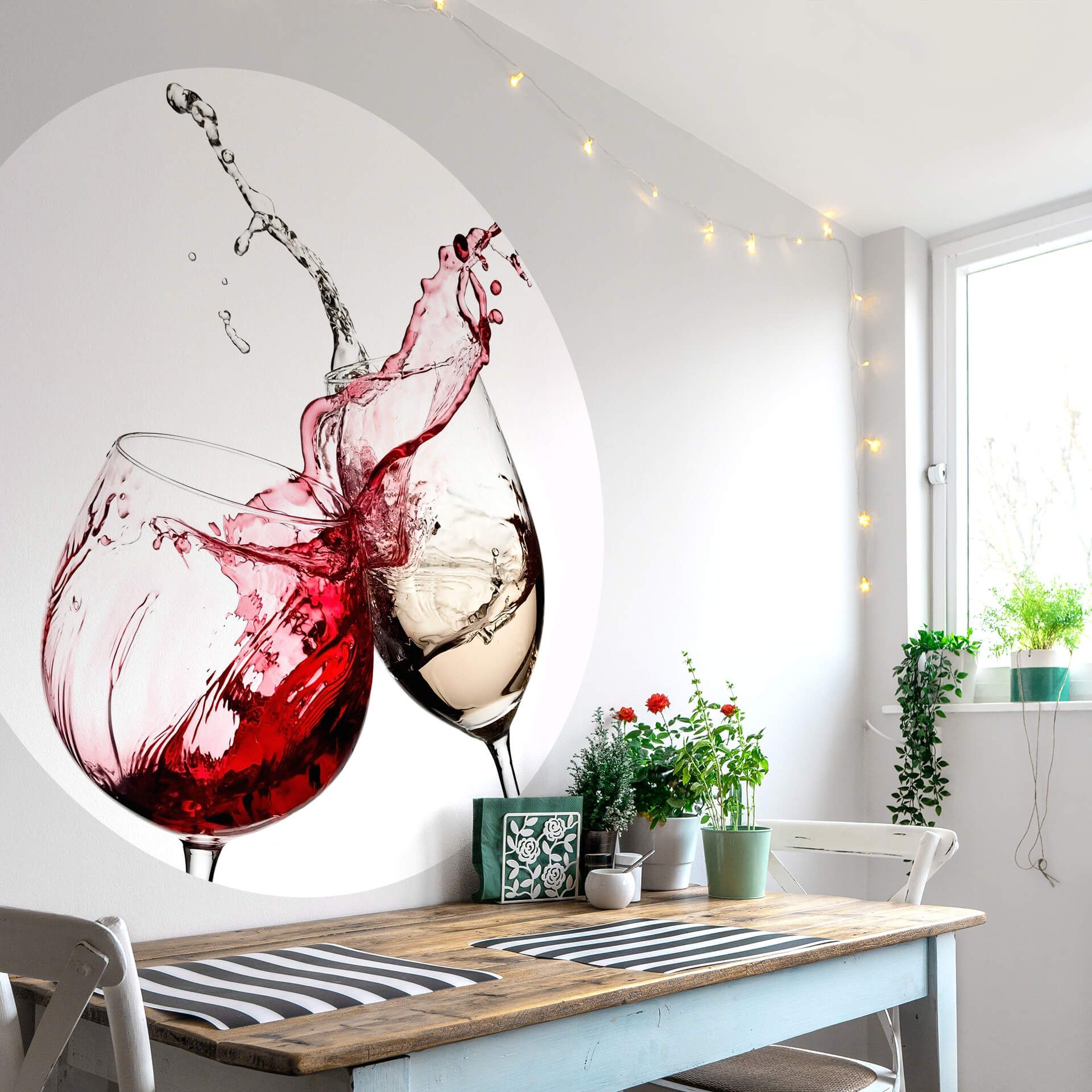 Kitchen Wallpaper Drinks in a Glass, Wine Red & White