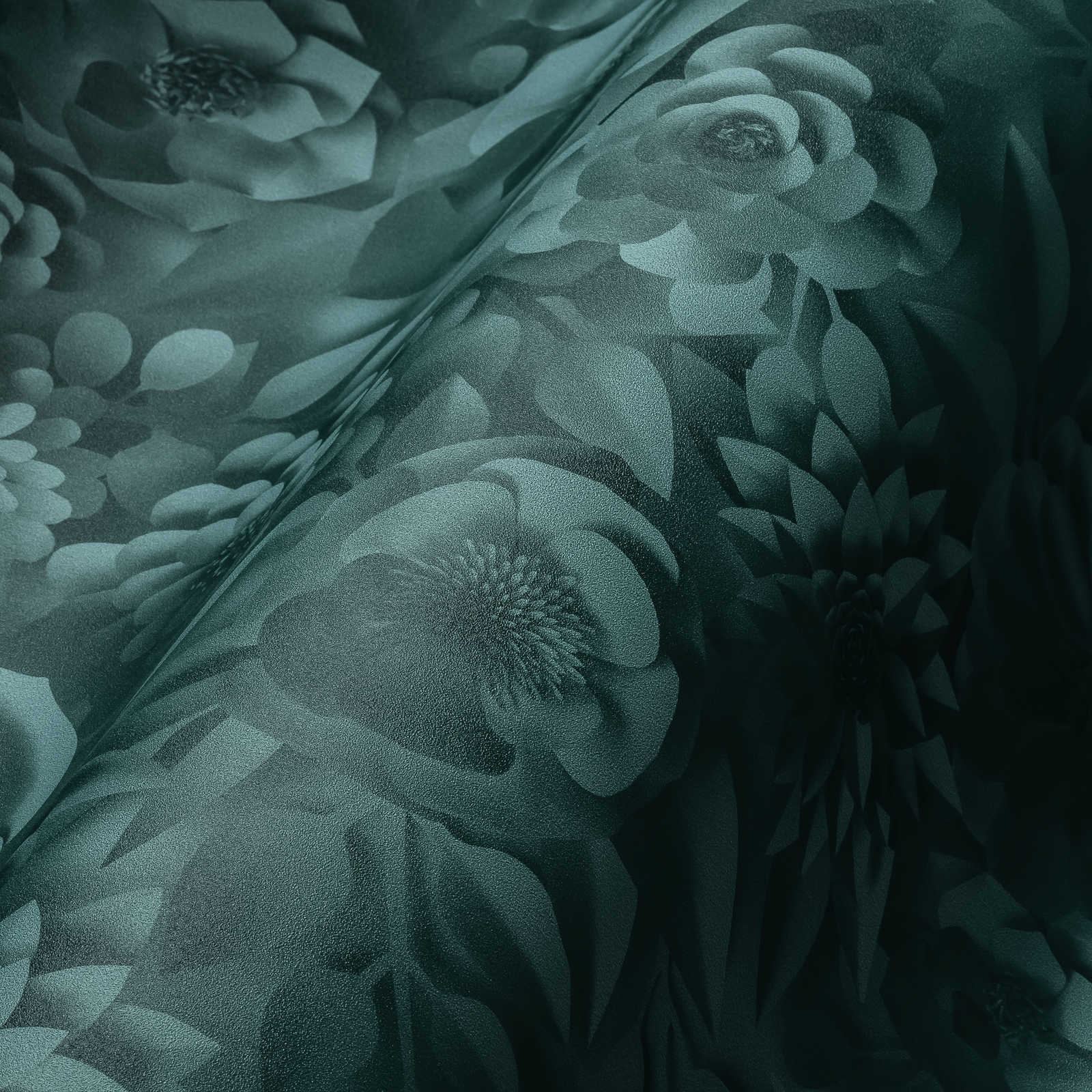             Papel pintado 3D con flores de papel, patrón floral gráfico - Verde
        
