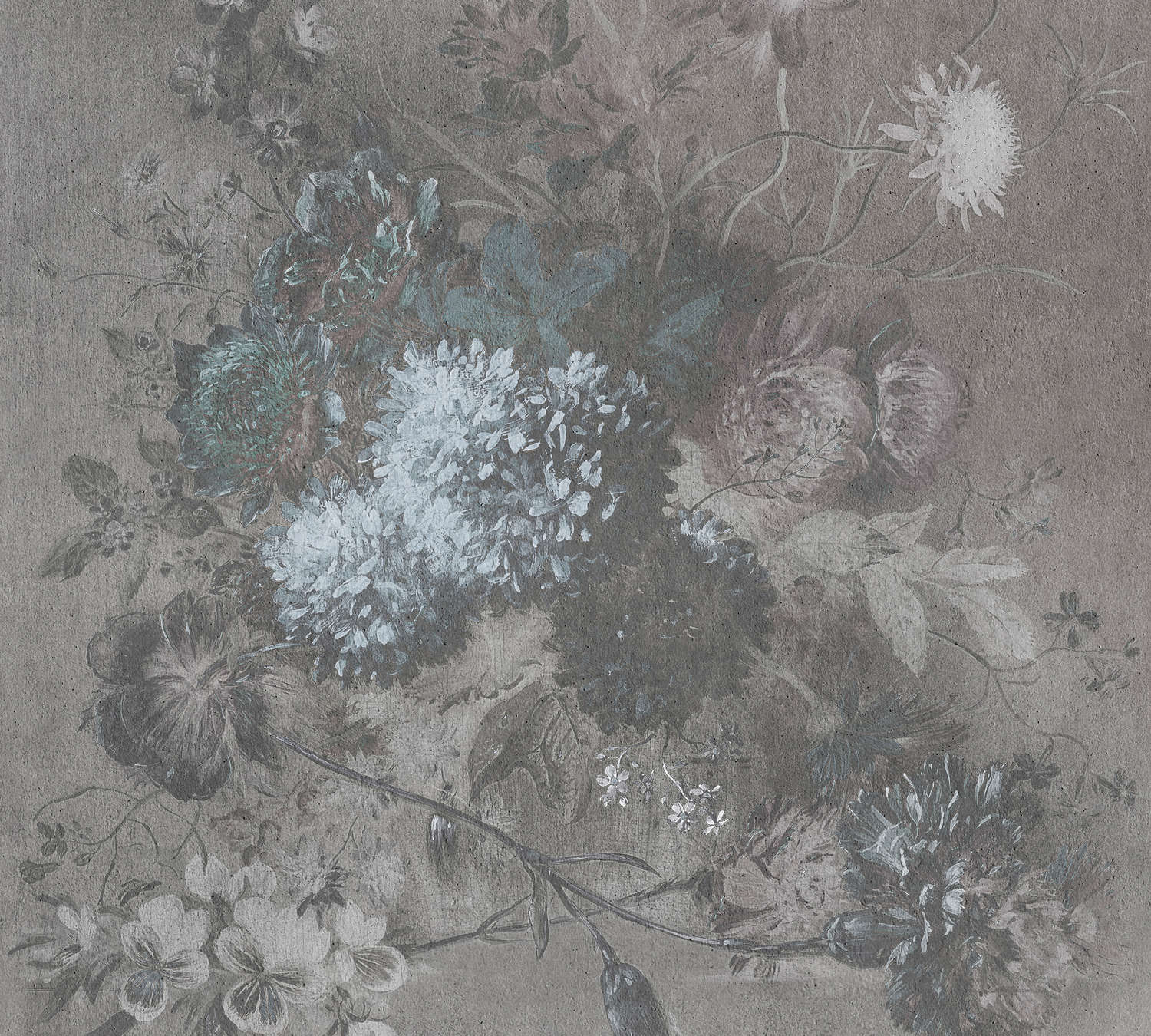             Papier peint bouquet de fleurs style vintage - bleu, gris
        