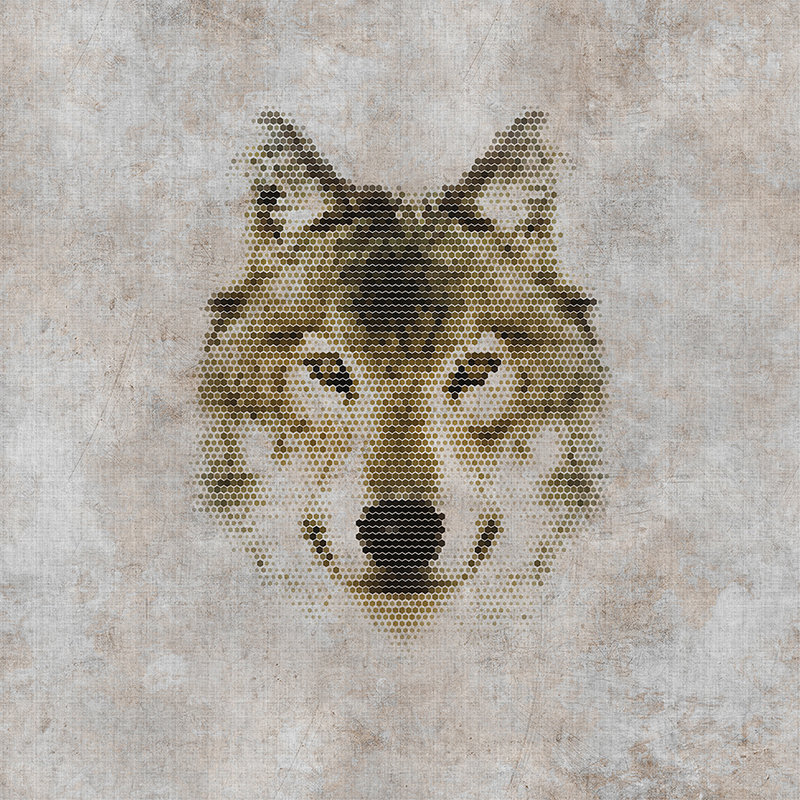 Big three 1 - digital print wallpaper in concrete look with wolf - natural linen structure - beige, brown | pearl smooth non-woven
