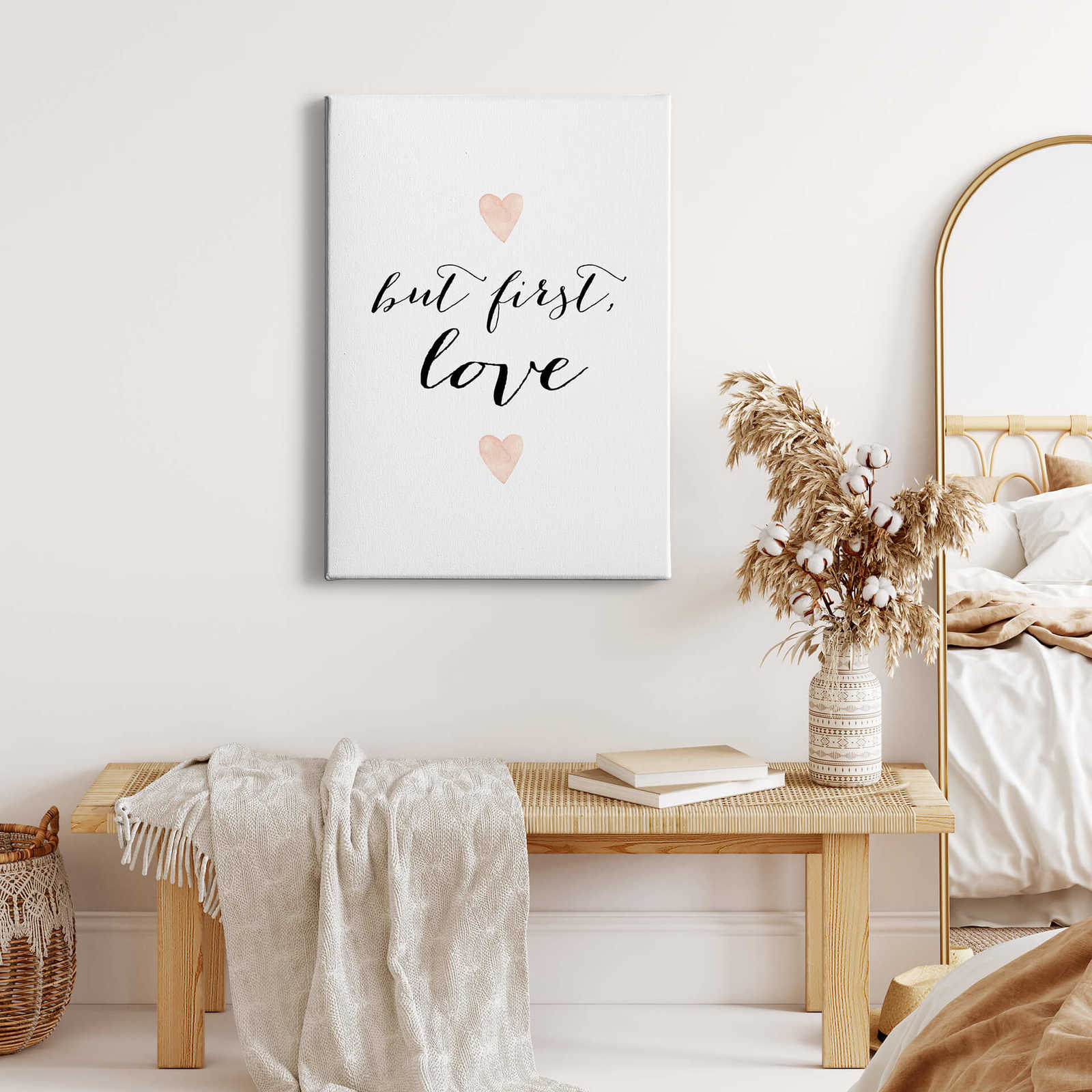             Canvas print saying but first love – black and white
        