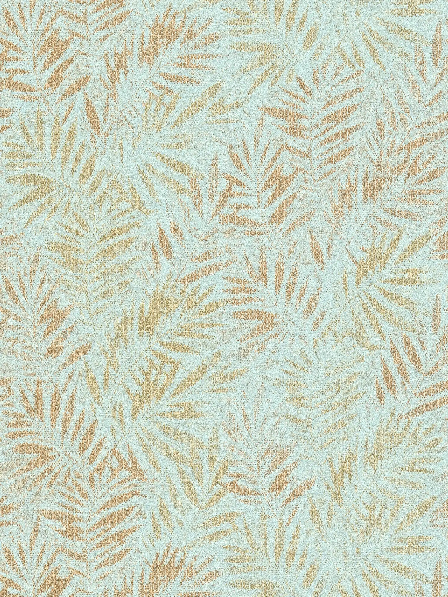 Arazzo in tessuto non tessuto con motivo a foglie ed effetto lucido - Turchese, oro
