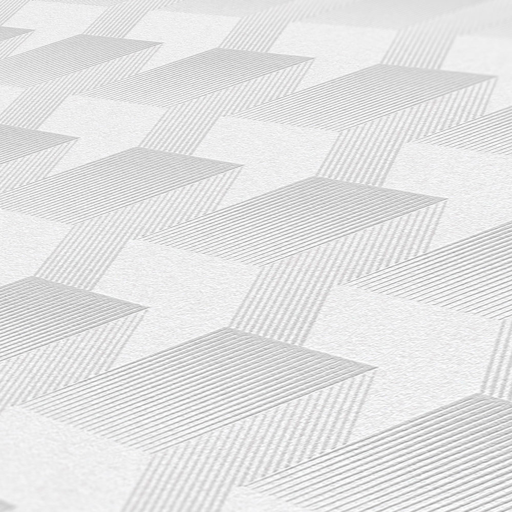             Geometrisch 3D behang met grafisch patroon mat - grijs
        