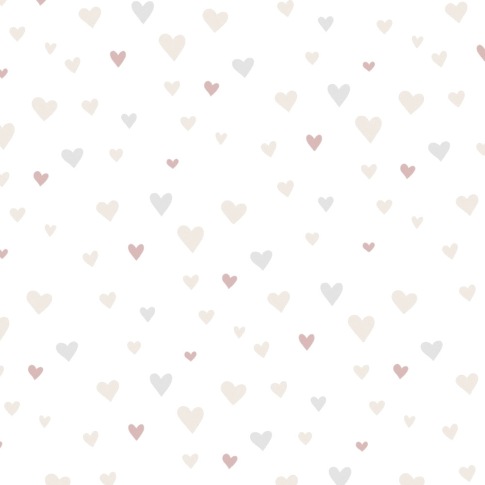             Papel pintado infantil para niñas con diseño de corazones - rosa, gris, beige
        