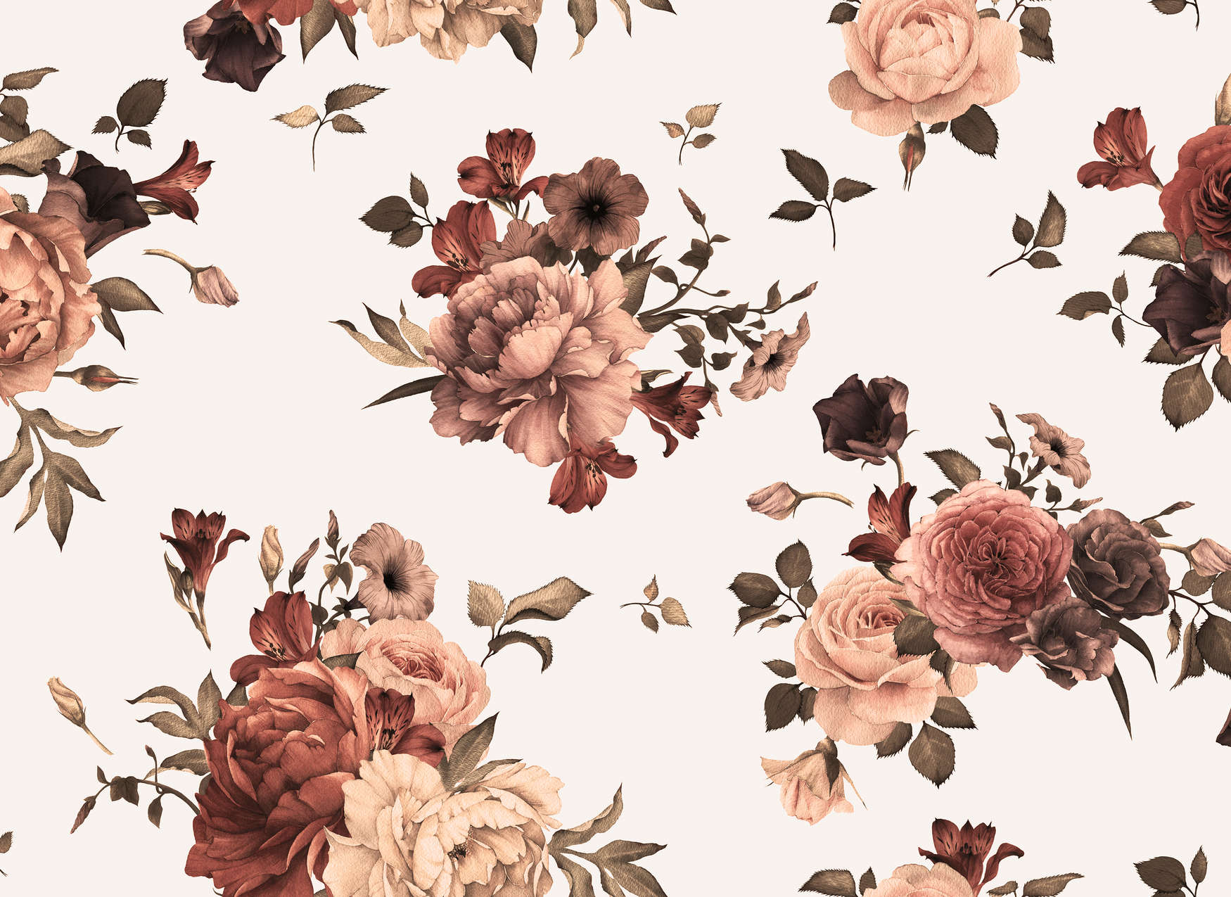             Papier peint fleuri design romantique - rose, blanc, marron
        