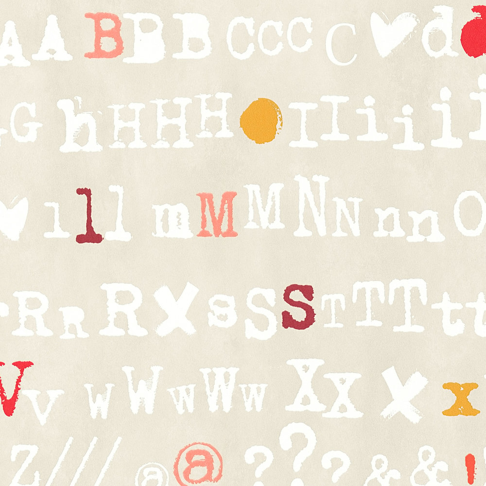             Carta da parati tipografica con accenti di colore - beige
        