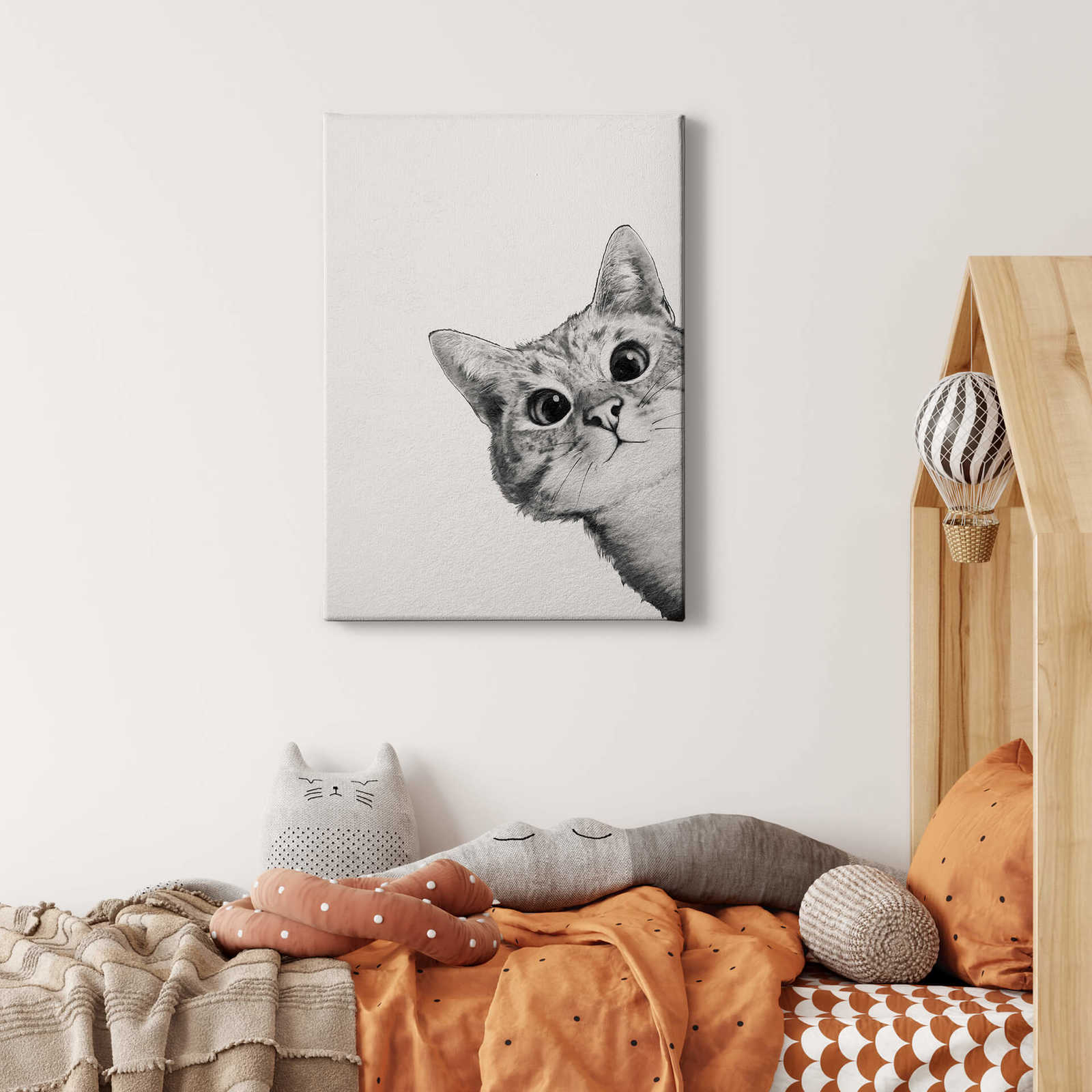             Canvas print "Sneaky Cat" by Graves, cat in black and white
        
