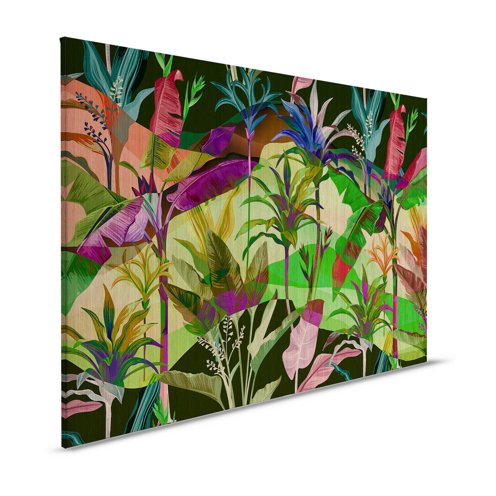 Palmyra 2 - Canvas schilderij Jungle bladeren kleurrijk ontwerp - 1,20 m x 0,80 m
