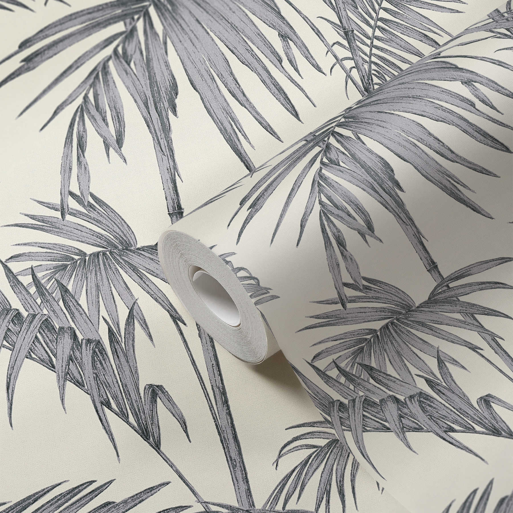             Nature wallpaper palm leaves, bamboo - grey, silver, white
        
