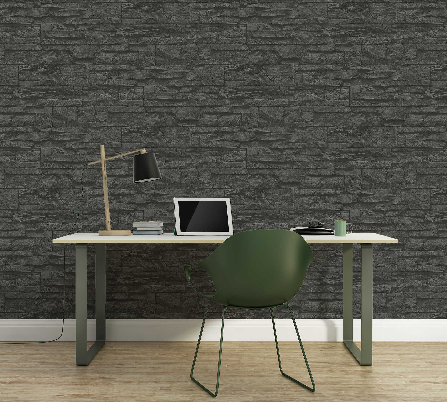             Black stone look wallpaper detailed & realistic - grey, black
        