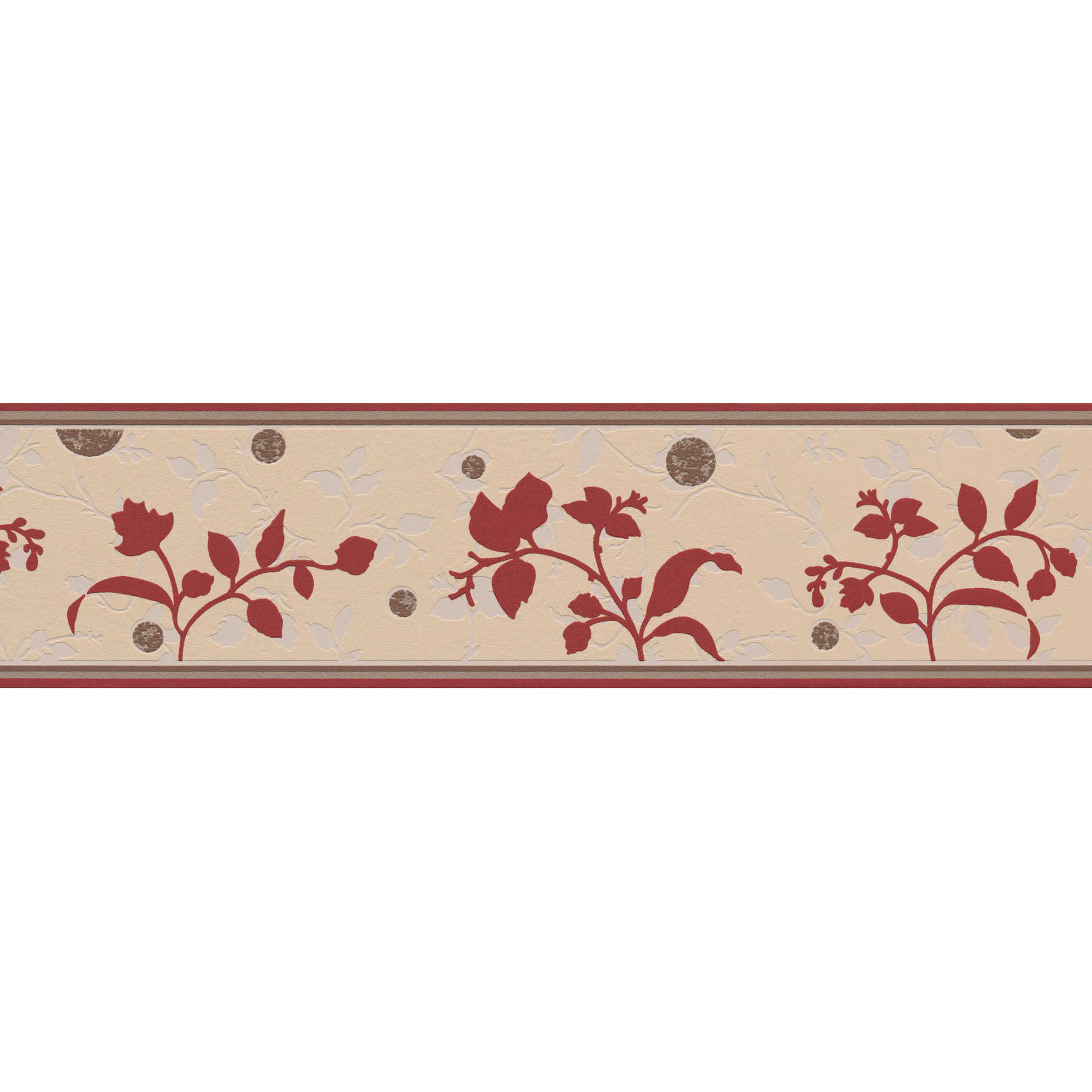         Border leaf pattern, dots and red accents- Red, Brown, Beige
    