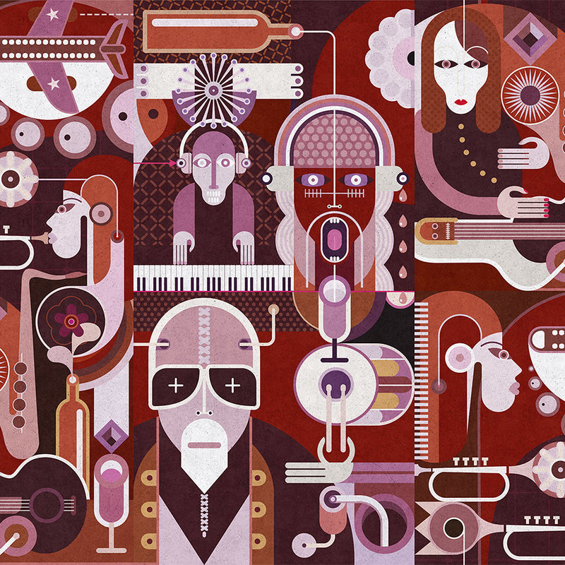 Wall of sound 2 - Papier peint abstrait avec des visages dans une structure en béton - gris, rose | structure intissé
