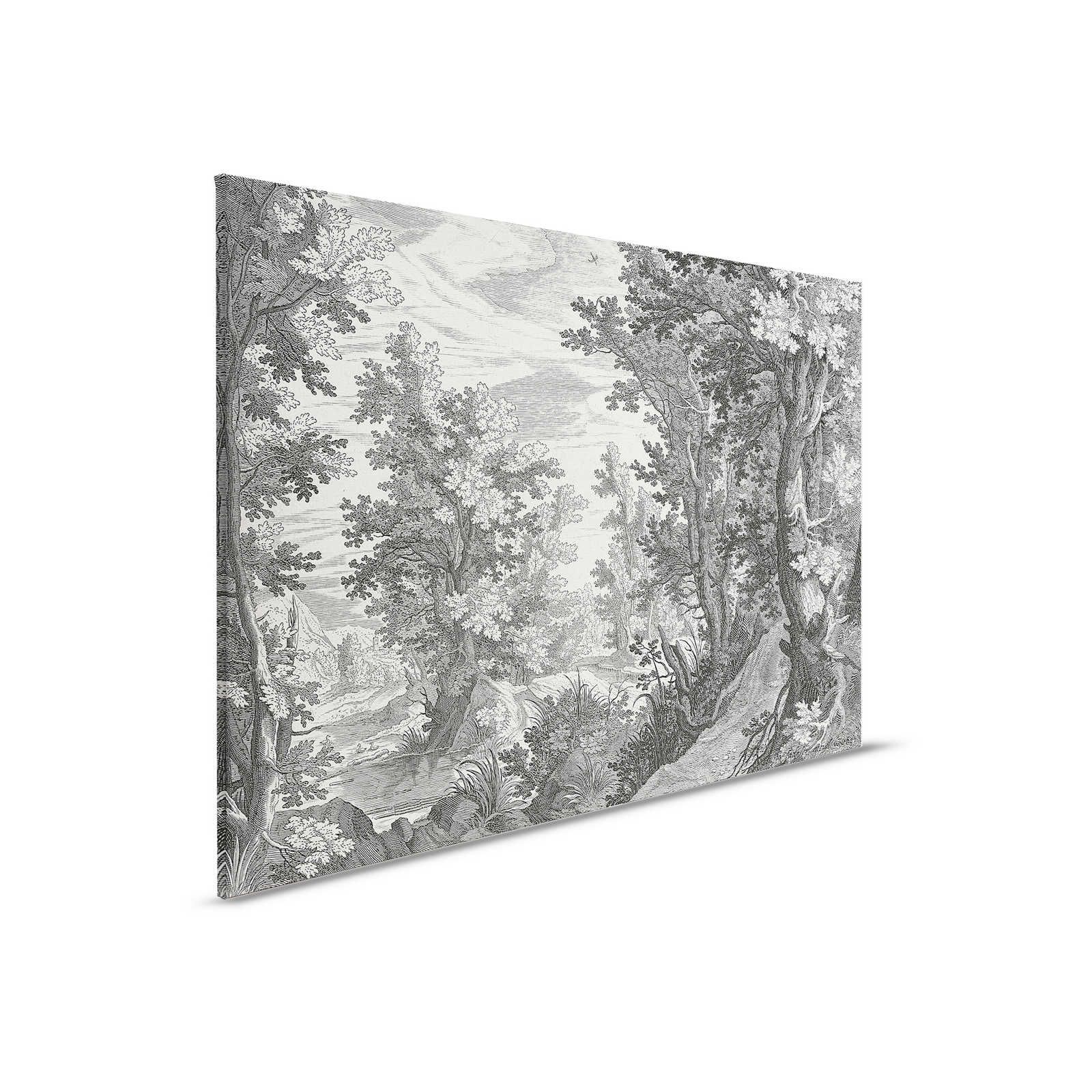         Fancy Forest 3 - Canvas painting Landscape Copperplate Black & White - 0.90 m x 0.60 m
    