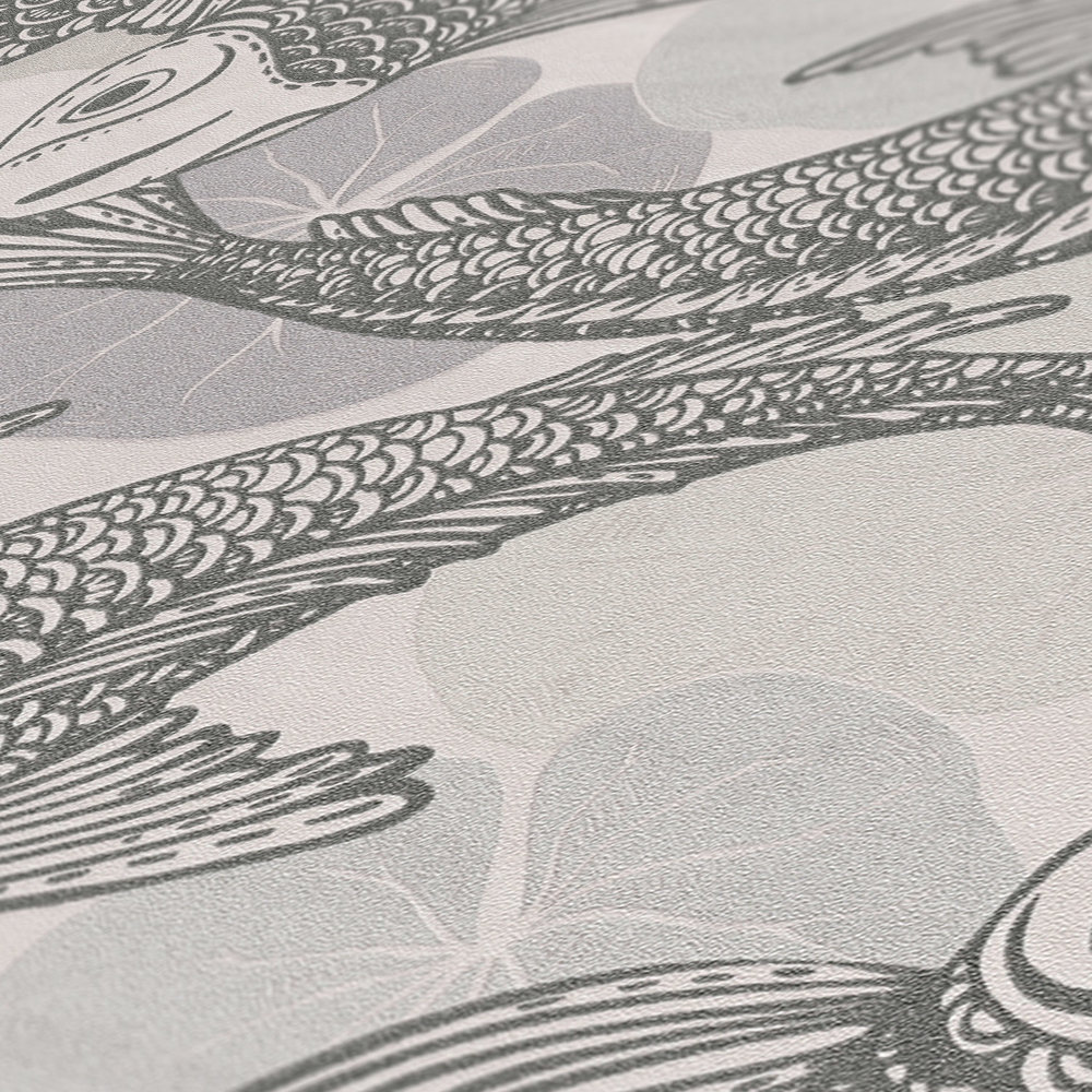             Papier peint Koi-Design style asiatique avec effet métallique - beige, gris, métallique
        