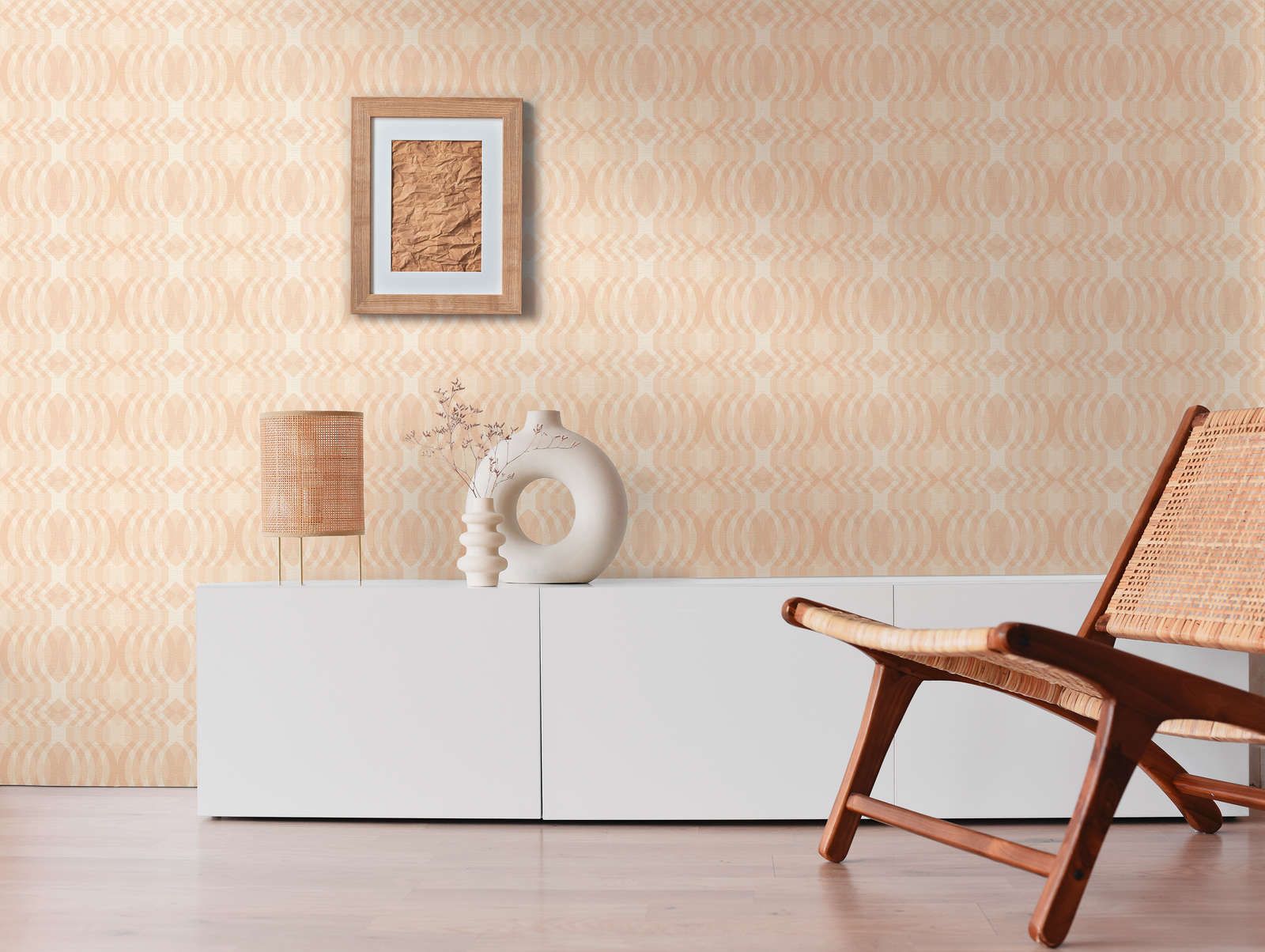             light textured retro wallpaper with geometric pattern - beige, cream, white
        