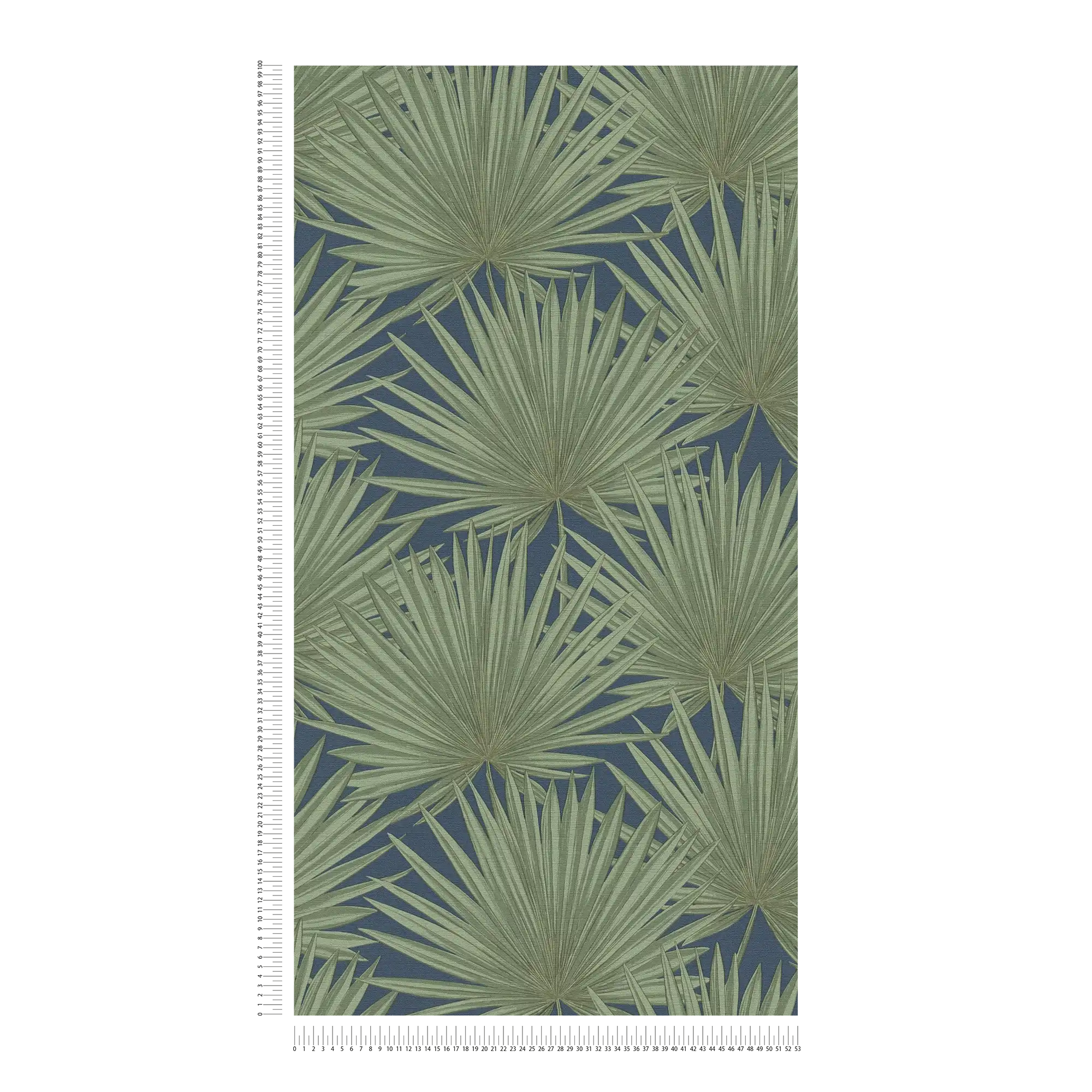             Carta da parati in tessuto non tessuto con foglie di palma su uno sfondo delicato - verde, blu
        