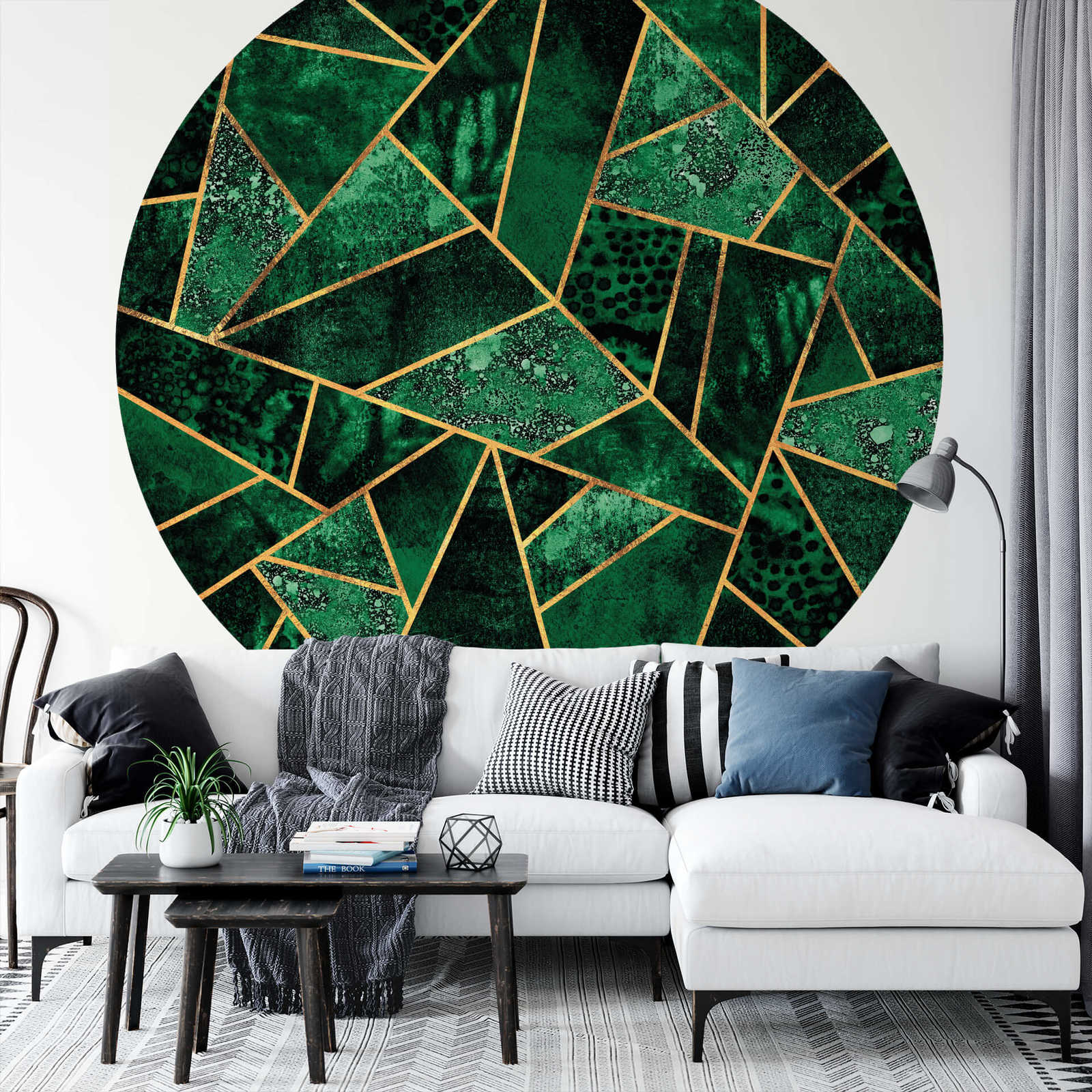             Papier peint panoramique rond formes géométriques, vert
        