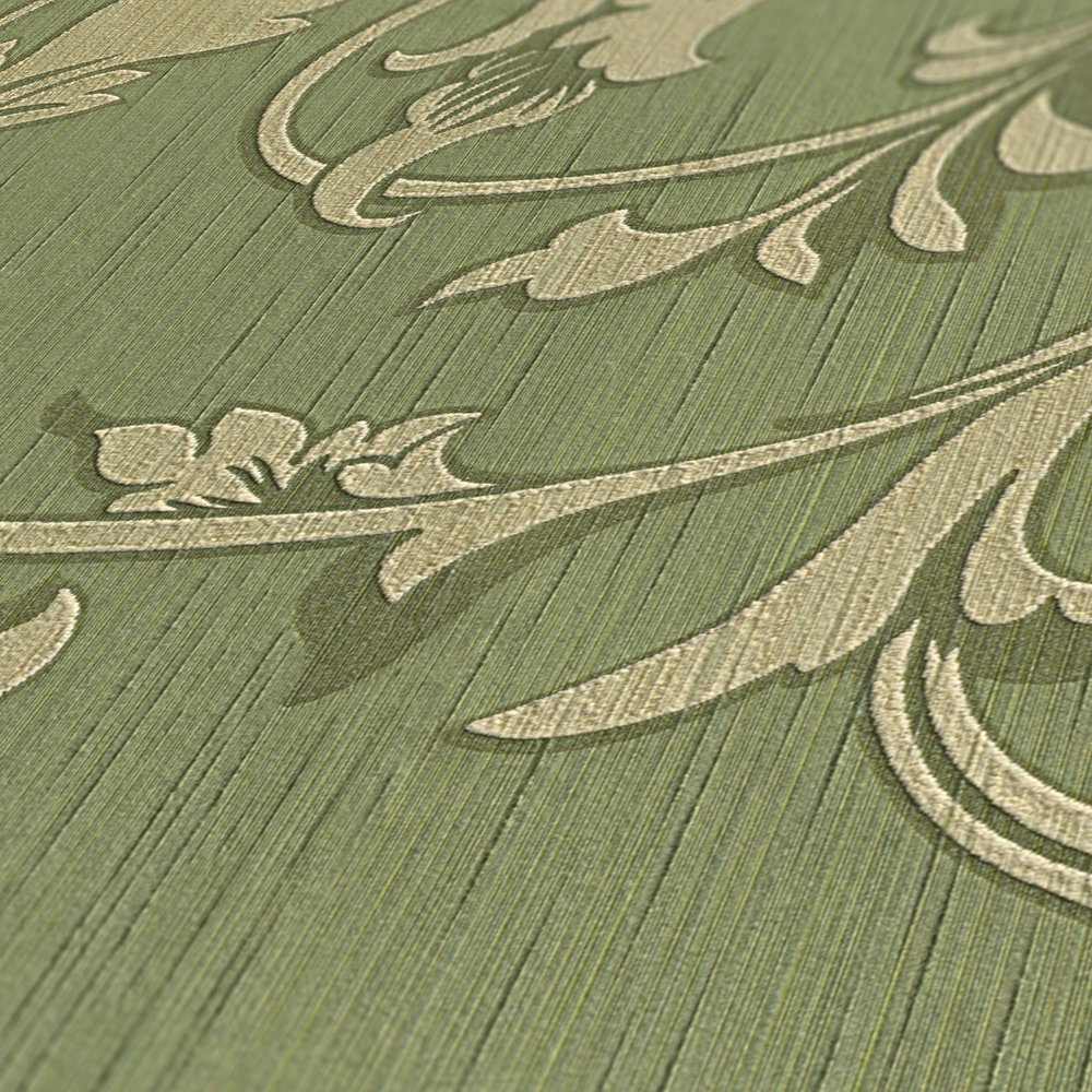             Papier peint intissé ornements floraux avec effet structuré - vert
        
