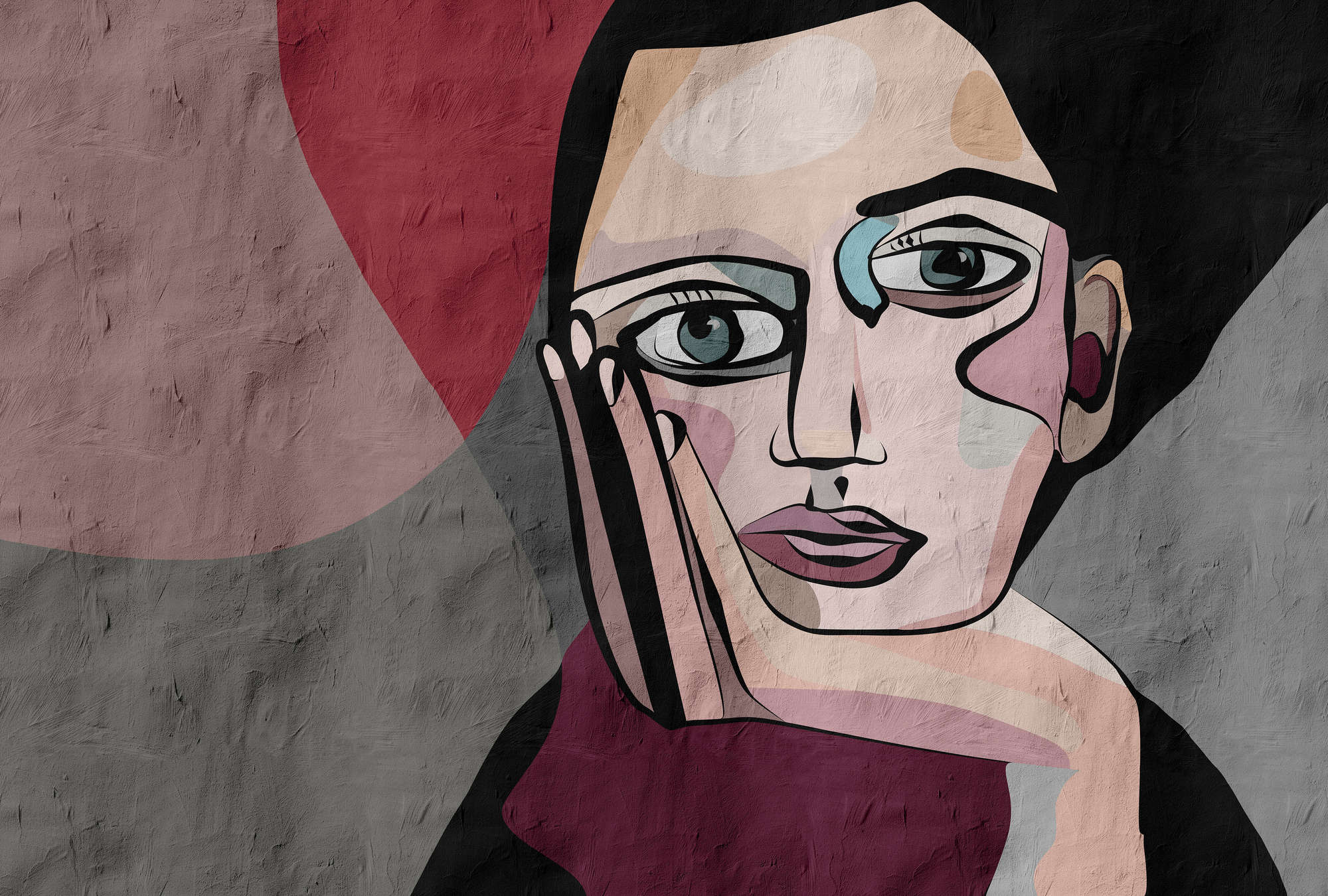             Think Tank 1 - papel pintado abstracto con cara de mujer
        