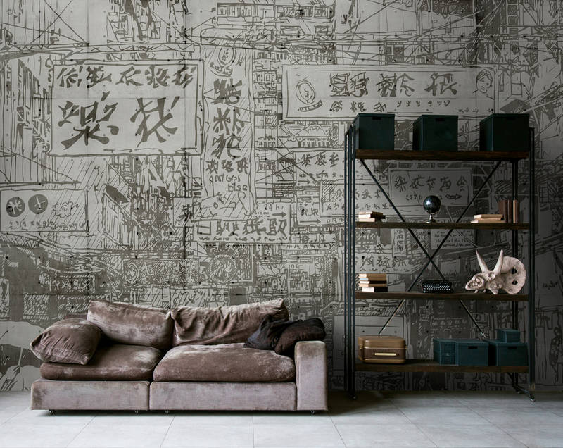             Downtown 1- Wallpaper with China look in concrete structure - Beige, Brown | Matt smooth fleece
        