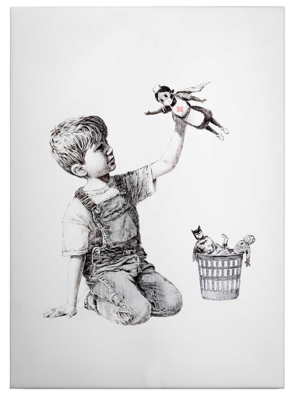             Canvas print Banksy "Real Hero" – black and white
        