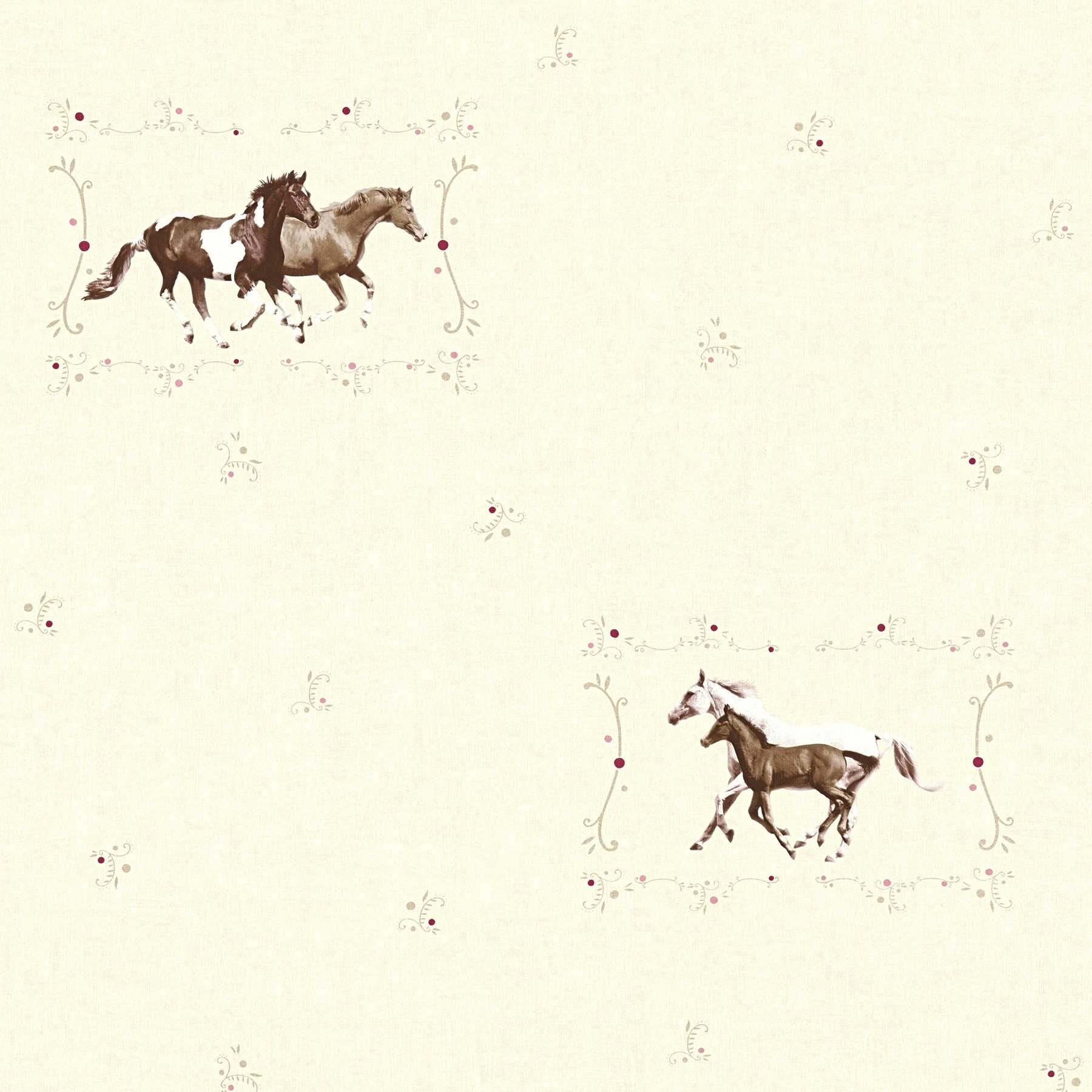             Papier peint auto-adhésif motif cheval pour fille - beige, marron, blanc
        