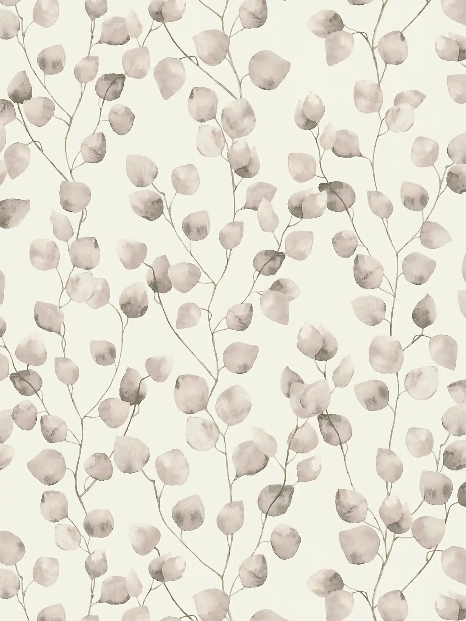 Papel pintado de zarcillos de hojas en estilo acuarela - beige, crema, blanco
