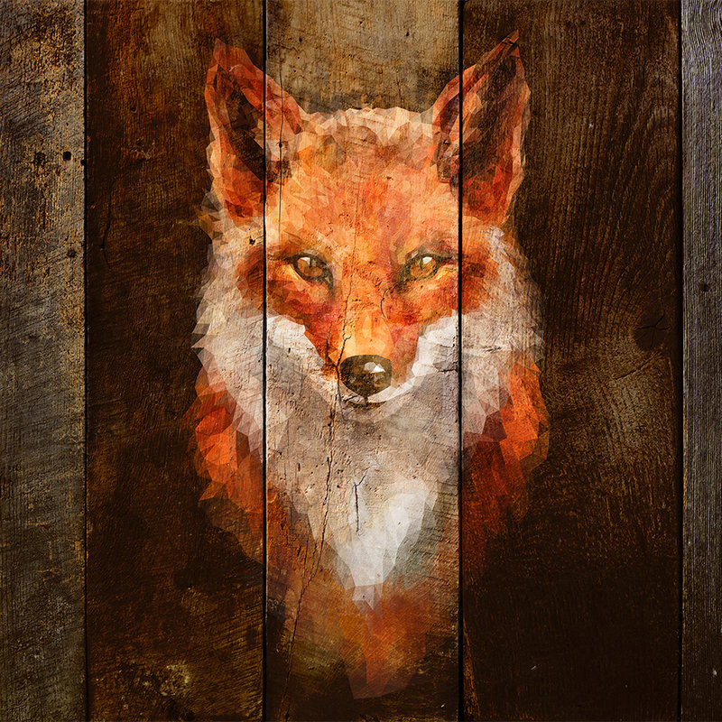         Photo wallpaper fox & wood look with polygon design - orange, brown, white
    