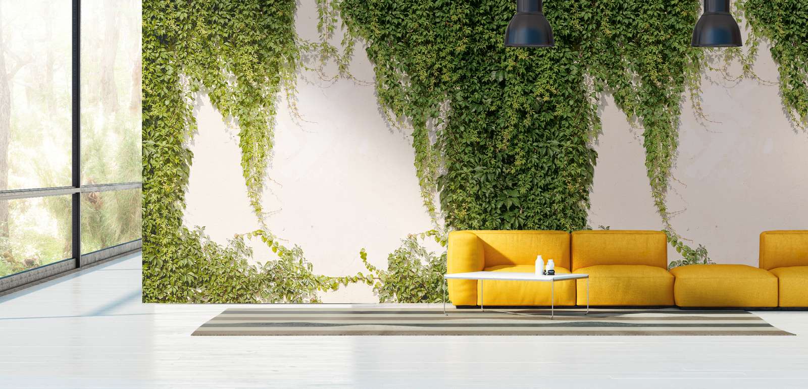             Non-woven wallpaper Ivy wall in bold colours - green, cream
        