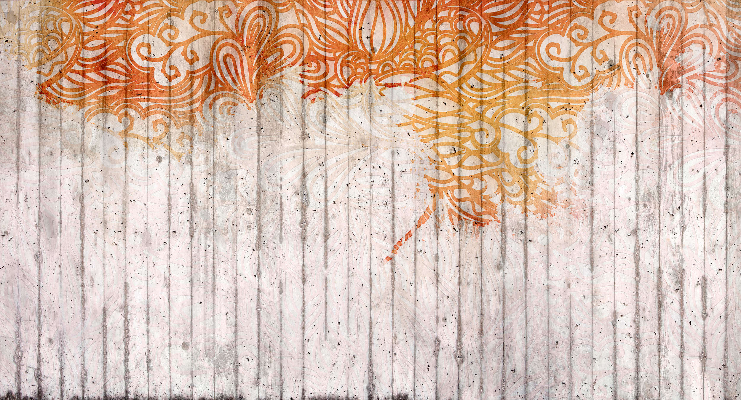             Doodle stijl betonnen ornament muurschildering - Oranje, Grijs, Rood
        