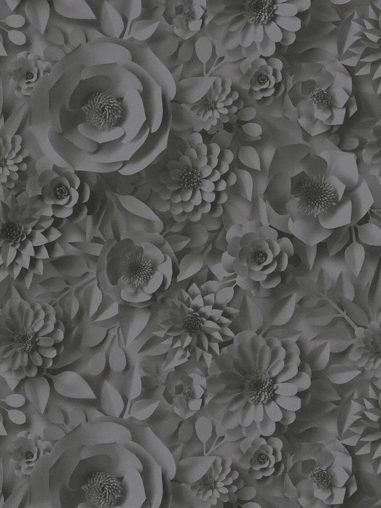 Papier peint 3D fleurs en papier - gris, noir
