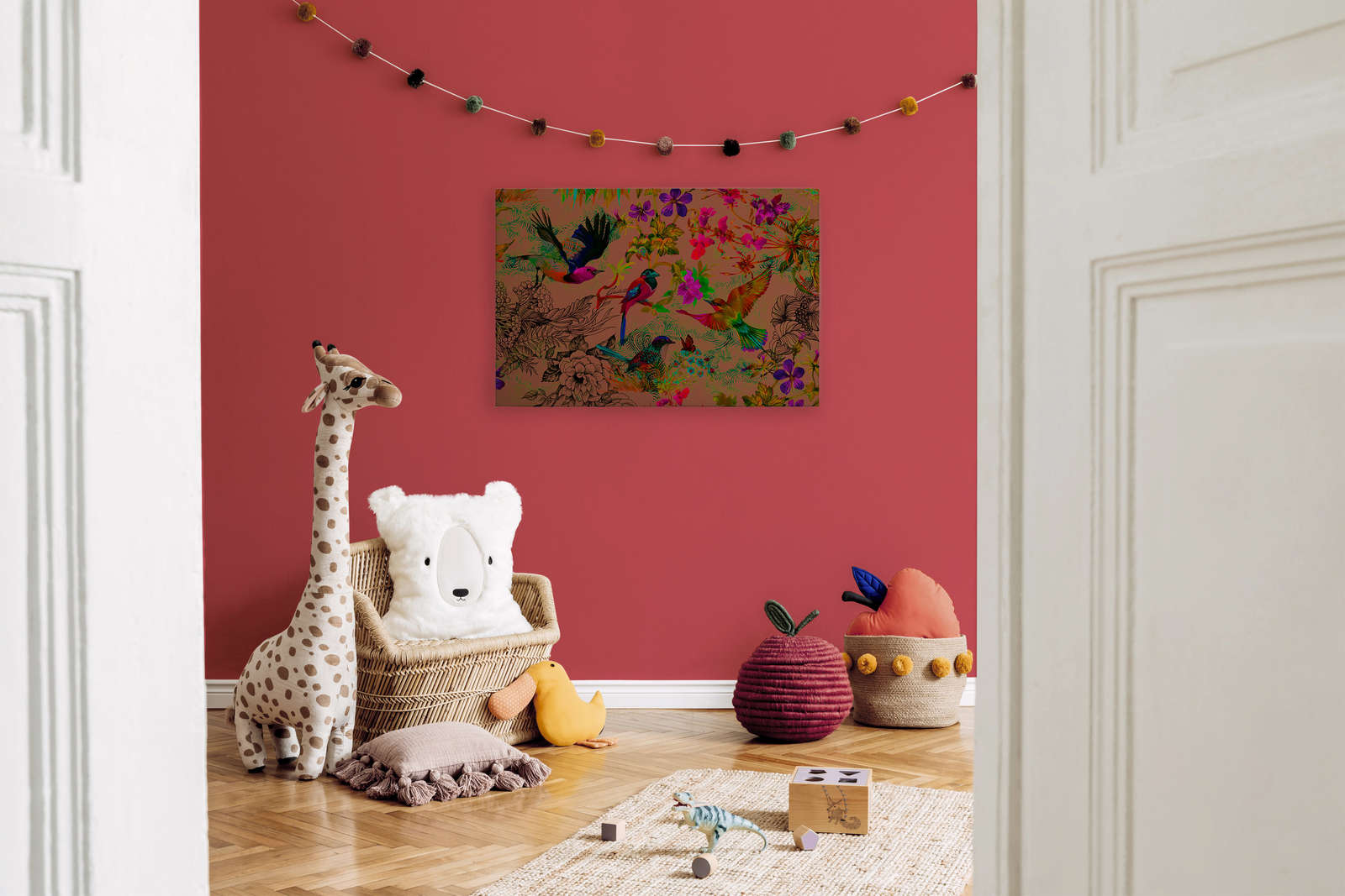             Oiseau toile style collage multicolore - 0,90 m x 0,60 m
        